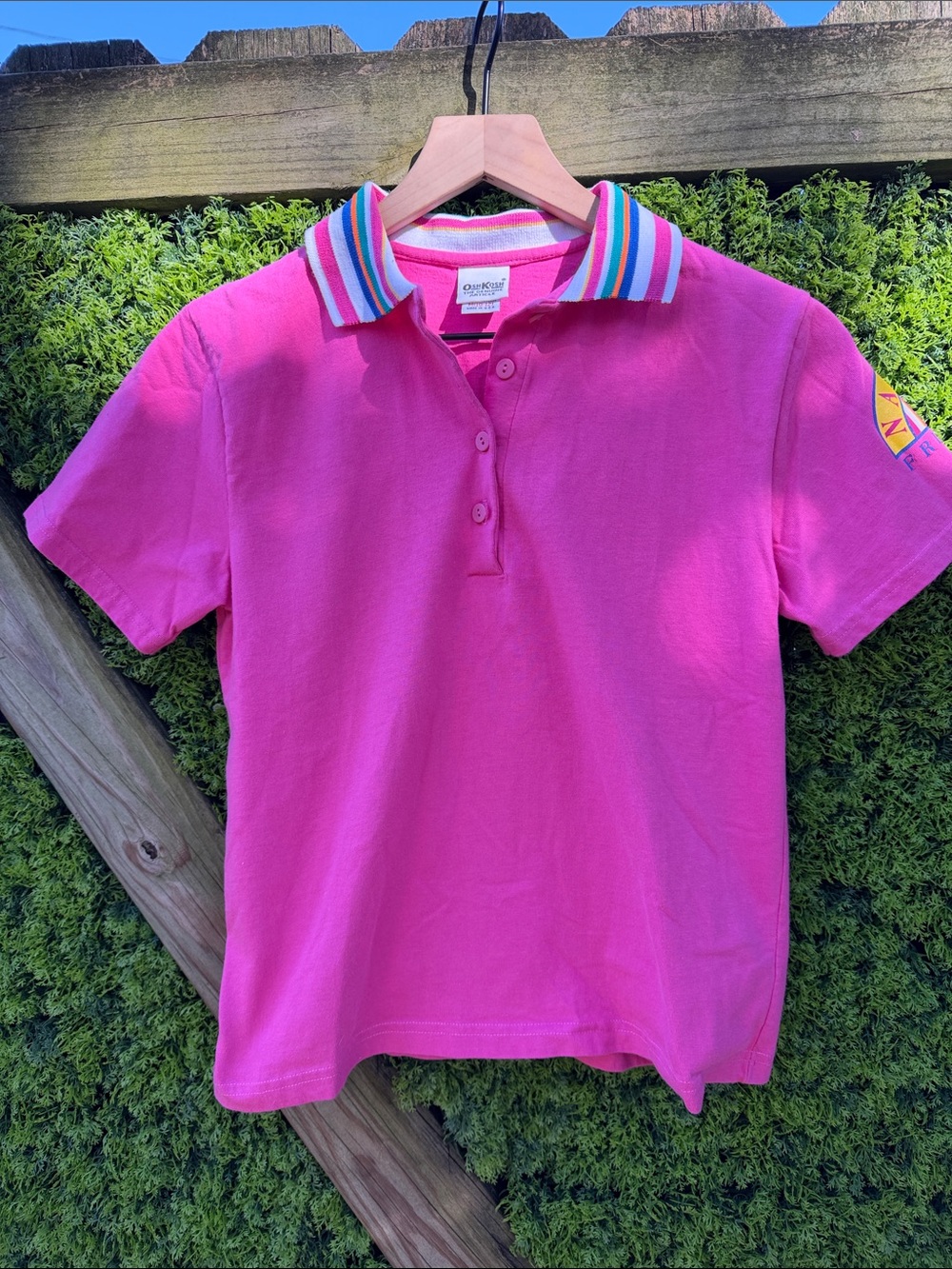 90’s OshKosh B'gosh “Nature Friends” Bright Pink Polo with Striped Collar